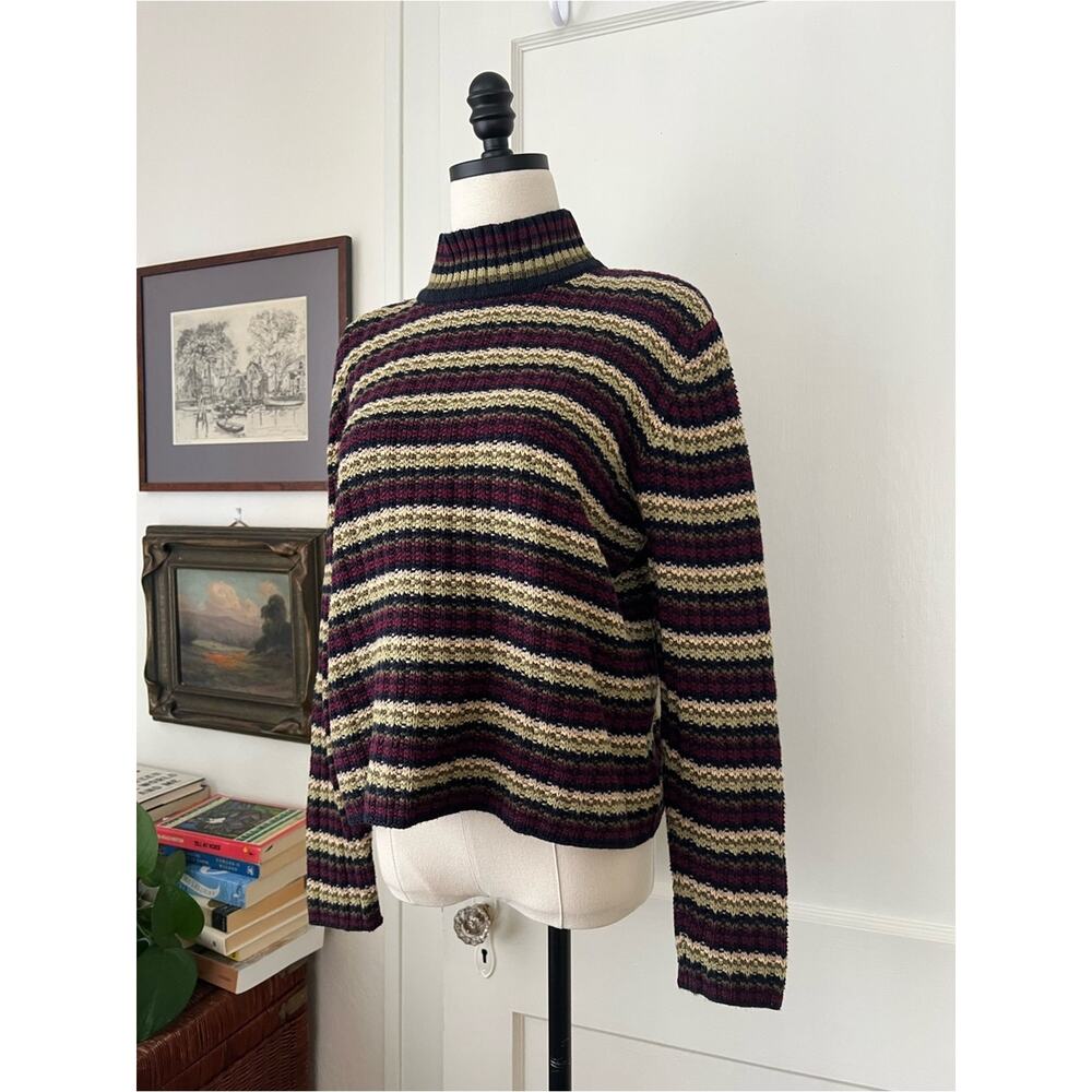 Vintage Cristopher & Banks Striped Cotton Turtleneck Sweater - Picture 3 of 7